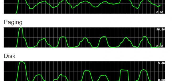 Real-time web app showing Process, Paging and Disk usage of a server.